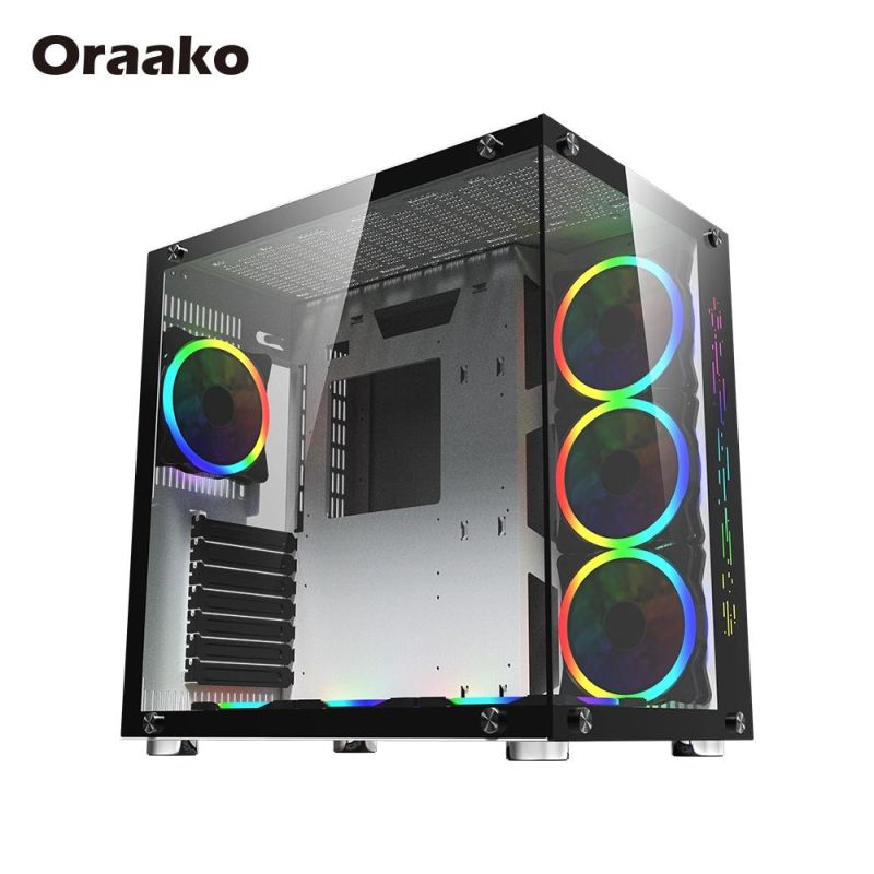 Black Cabinet ATX Micro-ATX Cooling Glass RGB Light Gaming Computer PC Case with Fans