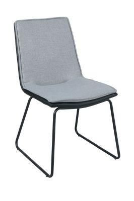 Modern Simple Design Restaurant Cafe Furniture Fabric PU Leather Metal Tube with Black Powder Costing Leg Dining Chair
