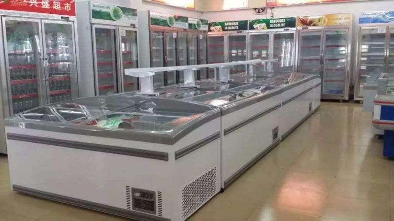 850L Commercial Sliding Glass Door Island Freezer Convenient Store Showcase