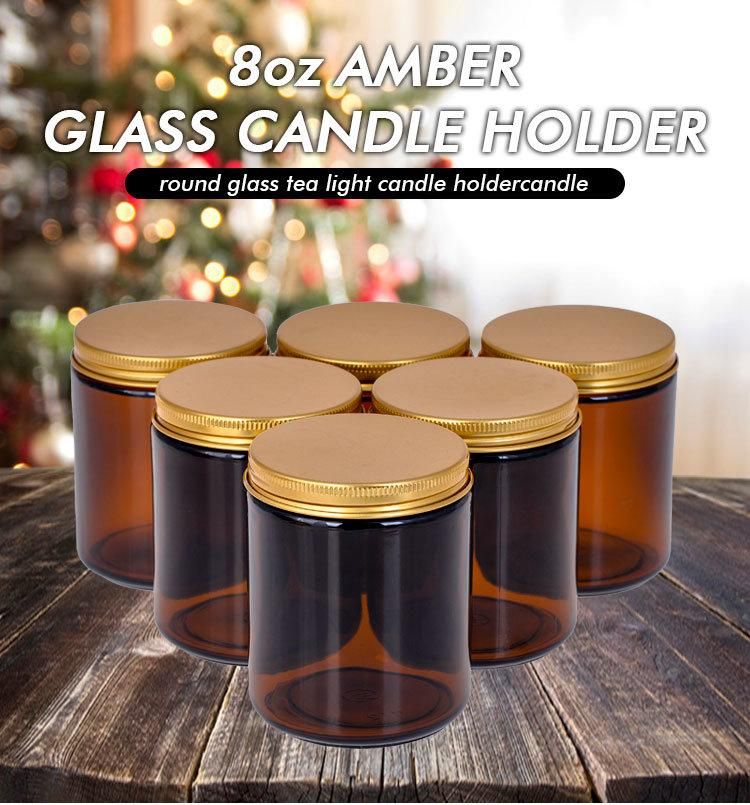 8oz Empty Glass Candle Holder with Lid Round Glass Tea Light Candle Holdercandle Making with Lids