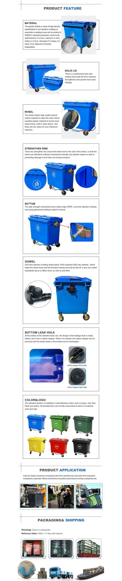 Customized Types of Waste Bin for Disposable Glass 1100L