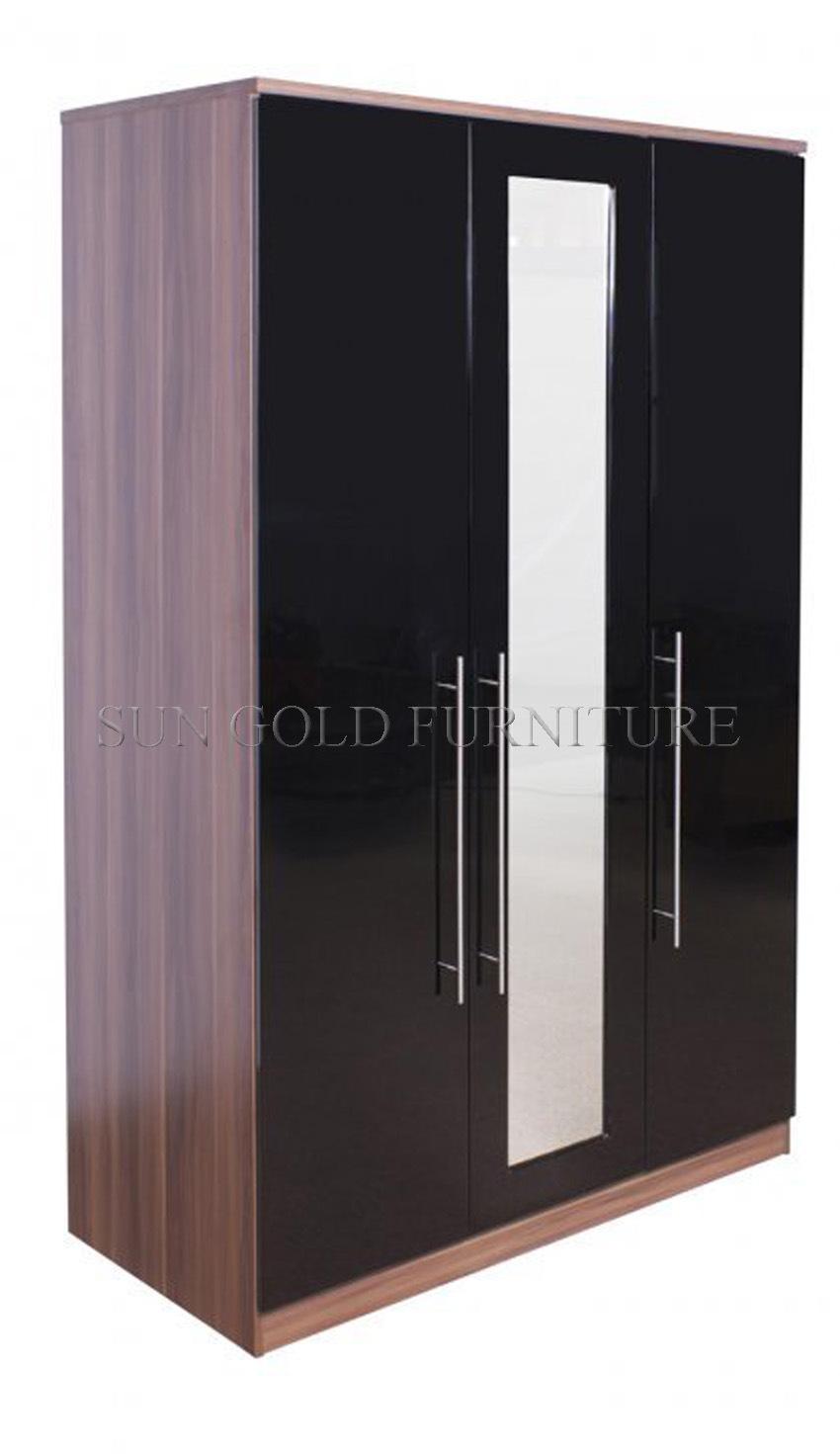 Modern Home Wooden Bedroom Furniture Swing Mirror Door Wardrobe