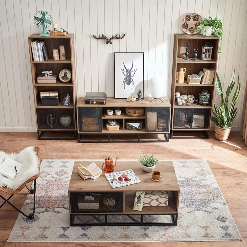 Storage Coffee Table with Iron Mesh Cabinet Door