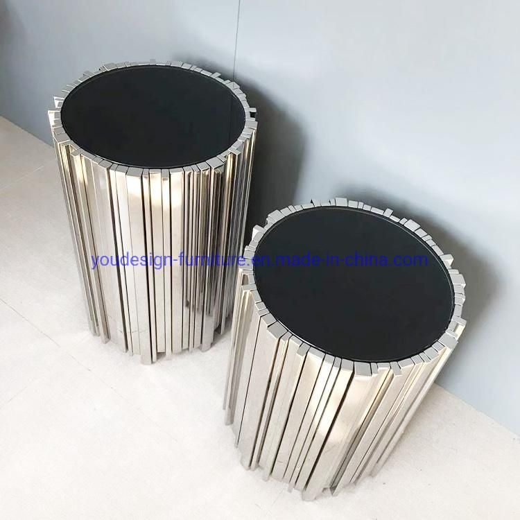 Living Room Silver Stainless Framed Glass Round Coffee Table Set Sofa Back Side Table Furniture