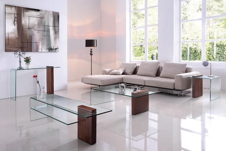 Simple Design Clear Bent Tempered Glass Shelf Coffee Table