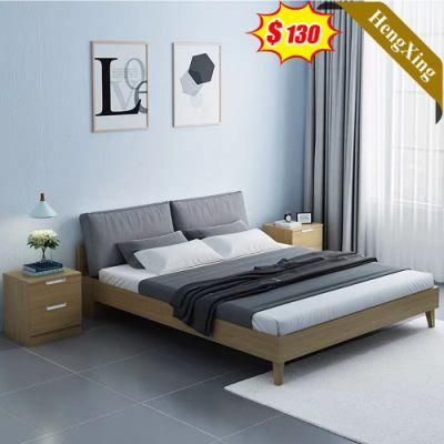 Nordic Style Grey Color Short Backrest Bedroom Hotel Furniture Wooden Beds with Night Stand