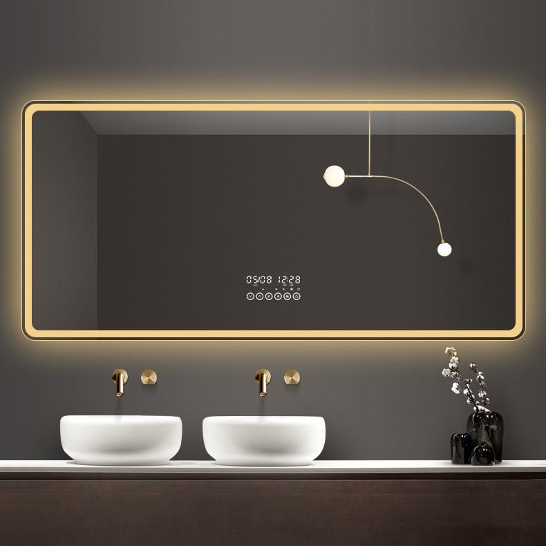 Kamali Custom Simple Design Hotel Rectangular Luxury Illuminated Defog Glass Backlit Bathroom Touch Smart LED Mirror