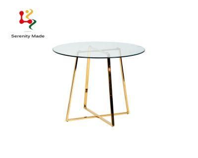 Event Outdoor Furniture Round Glass Top Metal X-Base Dining Tables