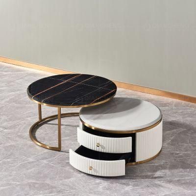 Living Room Nesting Modern Marble Coffee Table Set with Drawers
