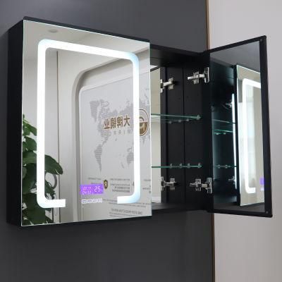 Bathroom Wall-Mounted Defogging Lighted Mirror Cabinet with Clock and Temperature