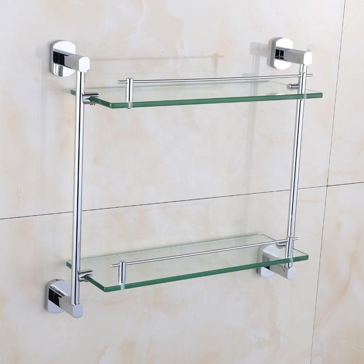 Bathroom Accessories Two Tier Bathroom Corner Double Glass Shelf