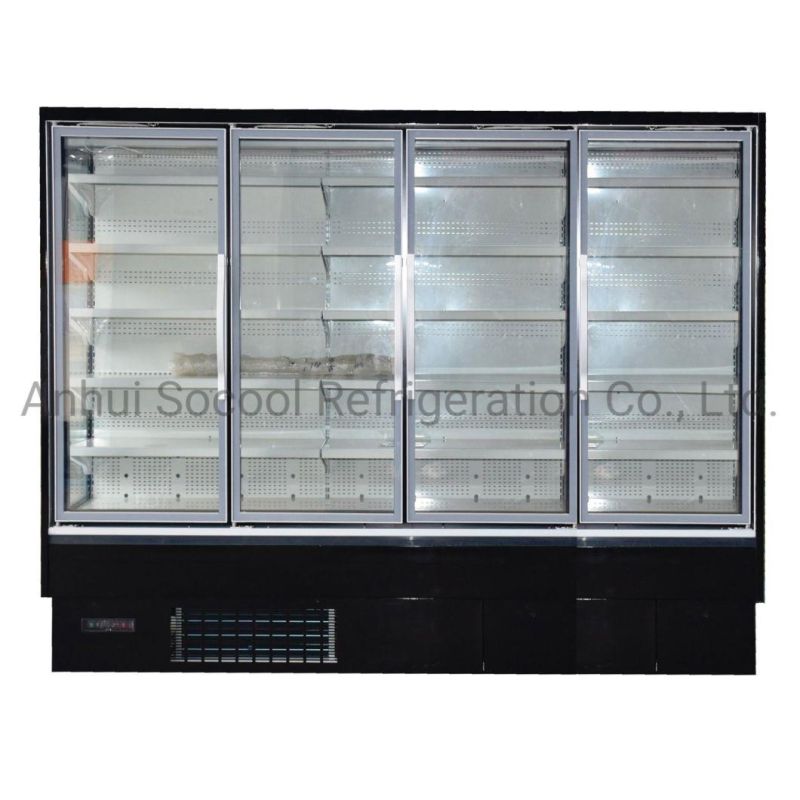 Customized Multideck 2 Glass Doors Display Refrigerated Cabinet for Supermarket with Frameless Triple Glazed Anti-Fog Glass Doors for Ice Cream