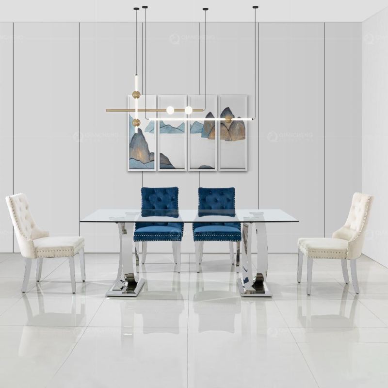 Cheap Glass Top Restaurant 8 Seater Dining Table and Chairs Set