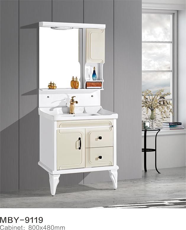 PVC Paint Free Floor Mounted Type Bath Bathroom Cabinet Vanity with Artificial Stone Top Ceramic Basin and Mirror Cabinet