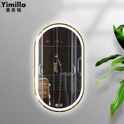 Yimilla Custom Gold Frame Wall Mounted Smart Bathroom LED Mirror