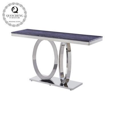 Modern Silver Marble Stainless Steel Console Table for Living Room