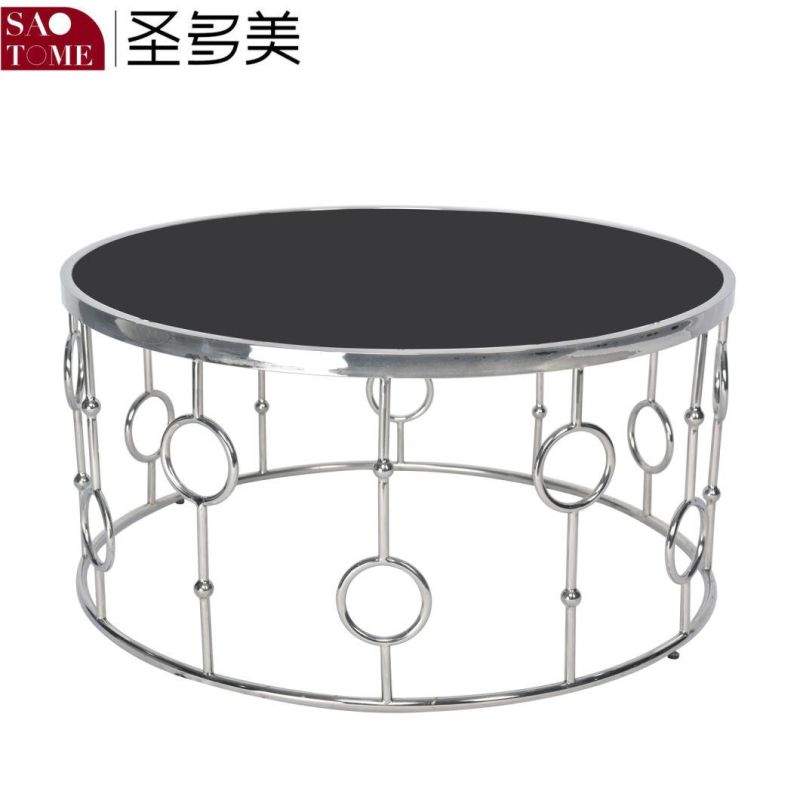 Stainless Steel Lace Round Glass Coffee Table