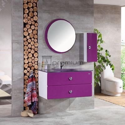 Purple Bathroom Cabinet PVC with Glass Basin and 2 Drawer