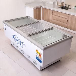 Commercial Island Display Refrigerator Curve Sliding Glass Door Straight Cold Island Cabinet for Frozen Food