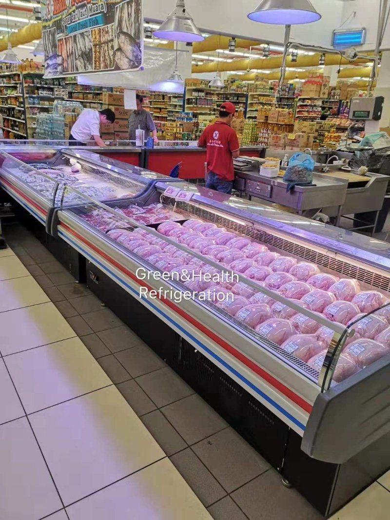 Open Fresh Meat Showcase Butchery Meat, Seafood Shop Freezer Refrigerator