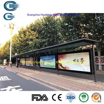 Huasheng Bus Shelter Billboard China Bus Station Advertising Shelter Supplier Customized Advertising Bus Station Shelter with Light Box