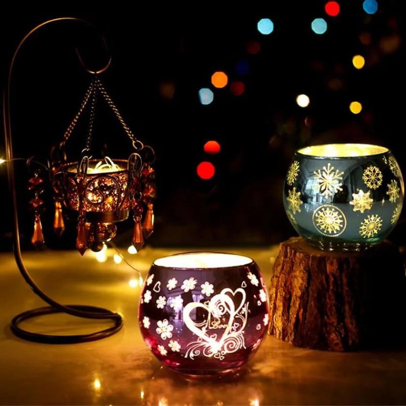 Fancy Design Glass Candle Jar Ball Candle Holder for Christmas Party