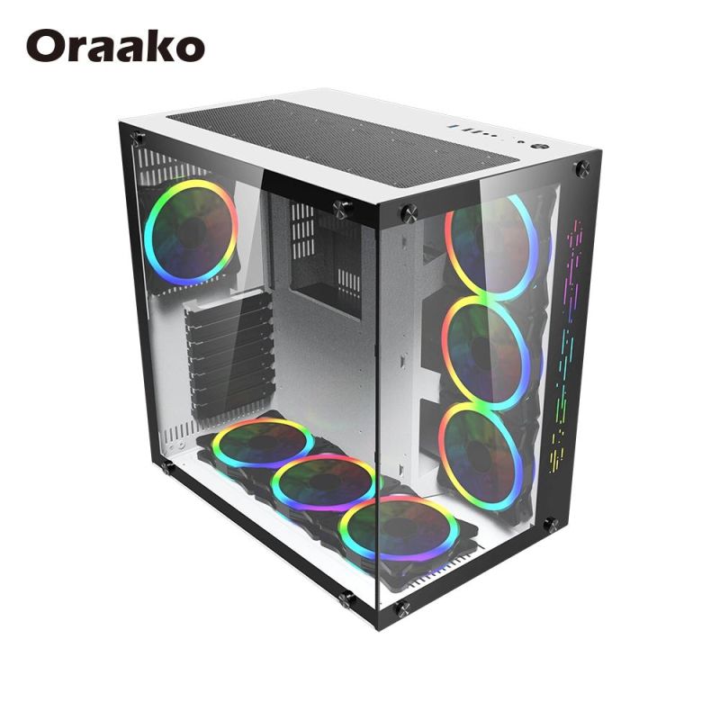 Black Cabinet ATX Micro-ATX Cooling Glass RGB Light Gaming Computer PC Case with Fans