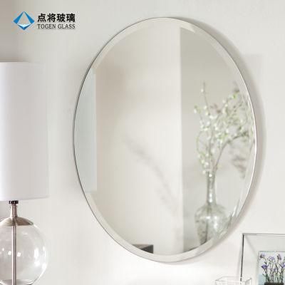 Safety Frameless Oval Beveled Sheet Glass Mirror for Bathroom