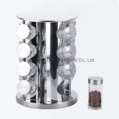 16PCS 80ml Glass Spice Jar with Stainless Steel Revolving Rack