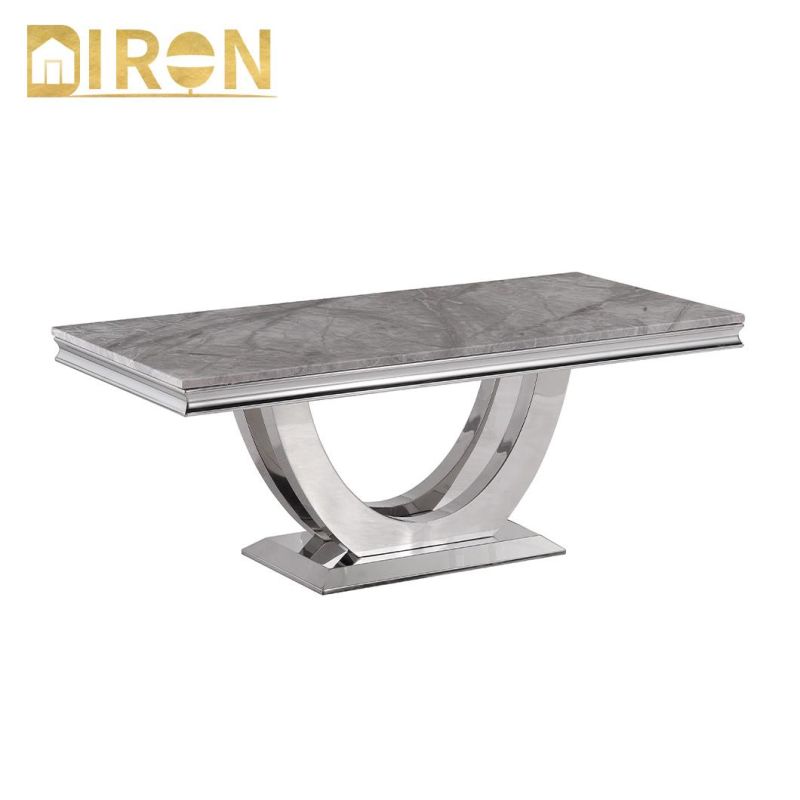 China Wholesale Home Living Room Furniture Modern Design Stainless Steel Marble Glass Top Coffee Table