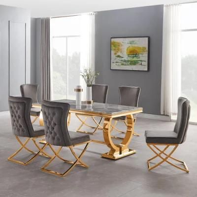 Dining Room Furniture Golden Modern Marble Dining Table