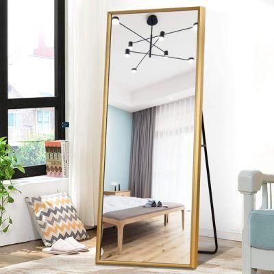 Gold Full Length Dressing Mirror Standing Mirror Floor Mirror Full Body Mirror with Wide Beveled Frame U-Shape Bracket