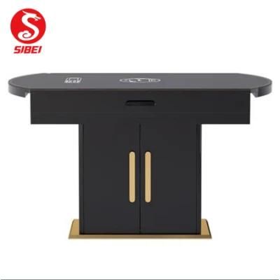 Wholesale Modern Design Square Glass Wood Dining Table with Storage Cabinet