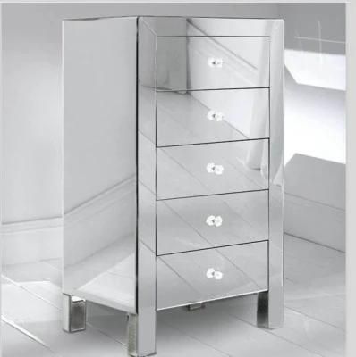 HS Glass Simple Style Compact Silver Glass Venetian Mirrored Tallboy