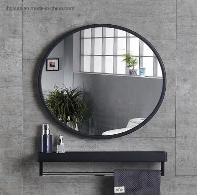 Home 16 in X 16 in Matt Black Round Aluminum Alloy Framed Bathroom Vanity Wall Mirror