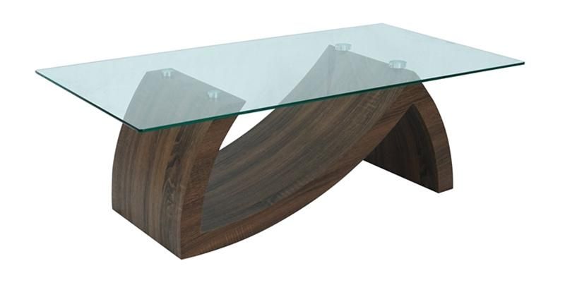 Chinese Factory Home Furniture Modern Simple Design Glass Coffee Table with Wooden Legs