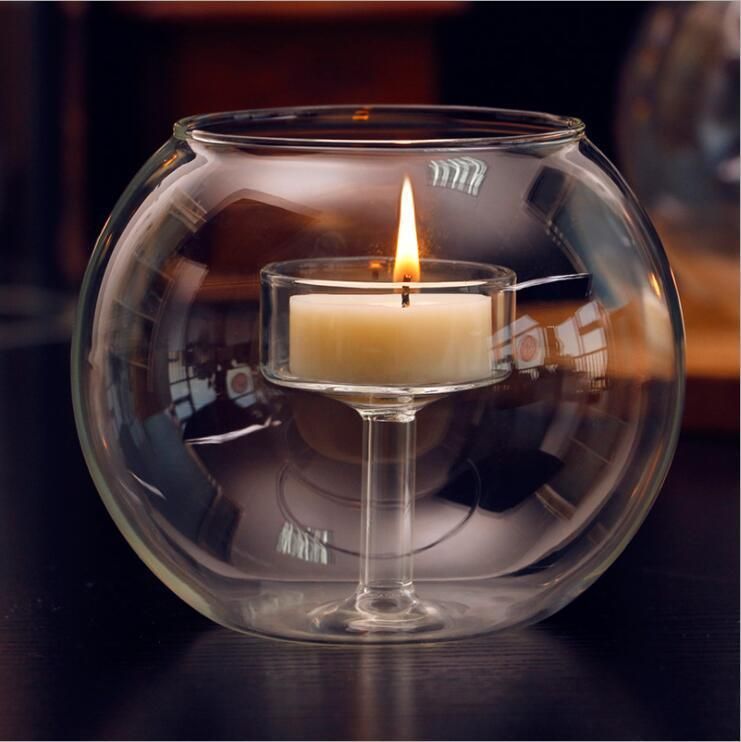 Hot Sale High Borosilicate Heat Resistant Glass Candlestick for Home Decor