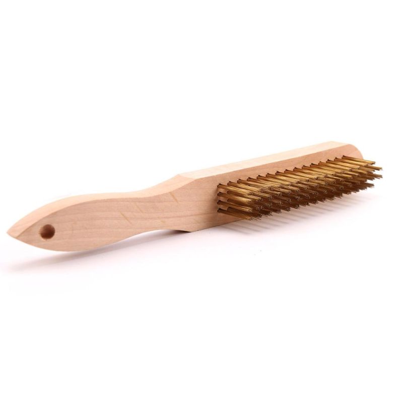 European Style Plated Wire Brush with Wooden Handle 4*16 Rows Brass