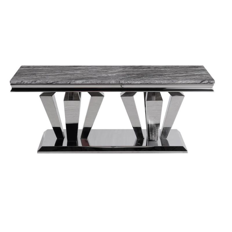 Chinese Wholesale Rectangular Stainless Steel Mable Tempered Glass Home Furniture Coffee Table