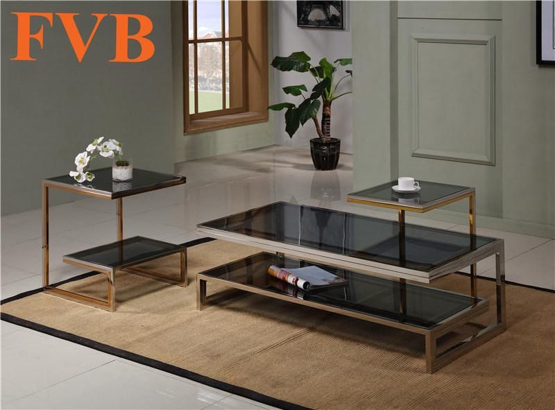 Three Layers Round Coffee Table Set Furniture with Marble Top