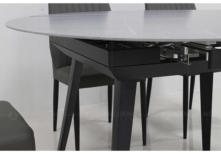 Modern Dining Room Furniture Grey Stone Top Extendable Dining Table Set