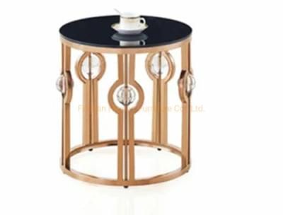 Home Furniture Brass Metal Base Column Black Glass Table Coffee Table