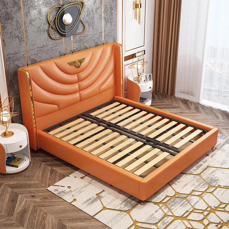 Italian Modern Hot Sale Luxury Leather King Size and Queen Size Bedroom Furniture Double Bed with Lift Storage