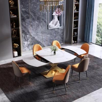 Modern Marble Stone Extendable Steel Marble Kitchen Dining Room Set Table Dining Chair