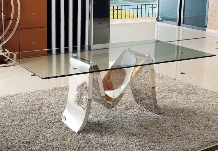 New Arrival Glass Dining Table of Matching Silver Metal Base