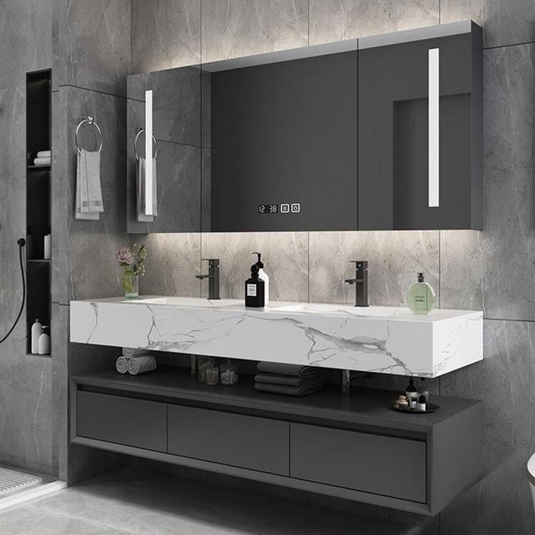 Hight Quality 66 Inch MDF Floor Mount Cupboard Bathroom Wash Basin Cabinets Mirror Bathroom Cabinet Set