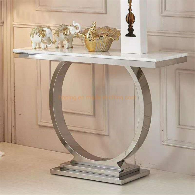 Top Marble Base Cut out Golden Stainless Steel Side Table Hotel O Shape Black Console Table