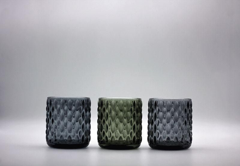 Glass Candle Holder with Various Color and Embossed Decal