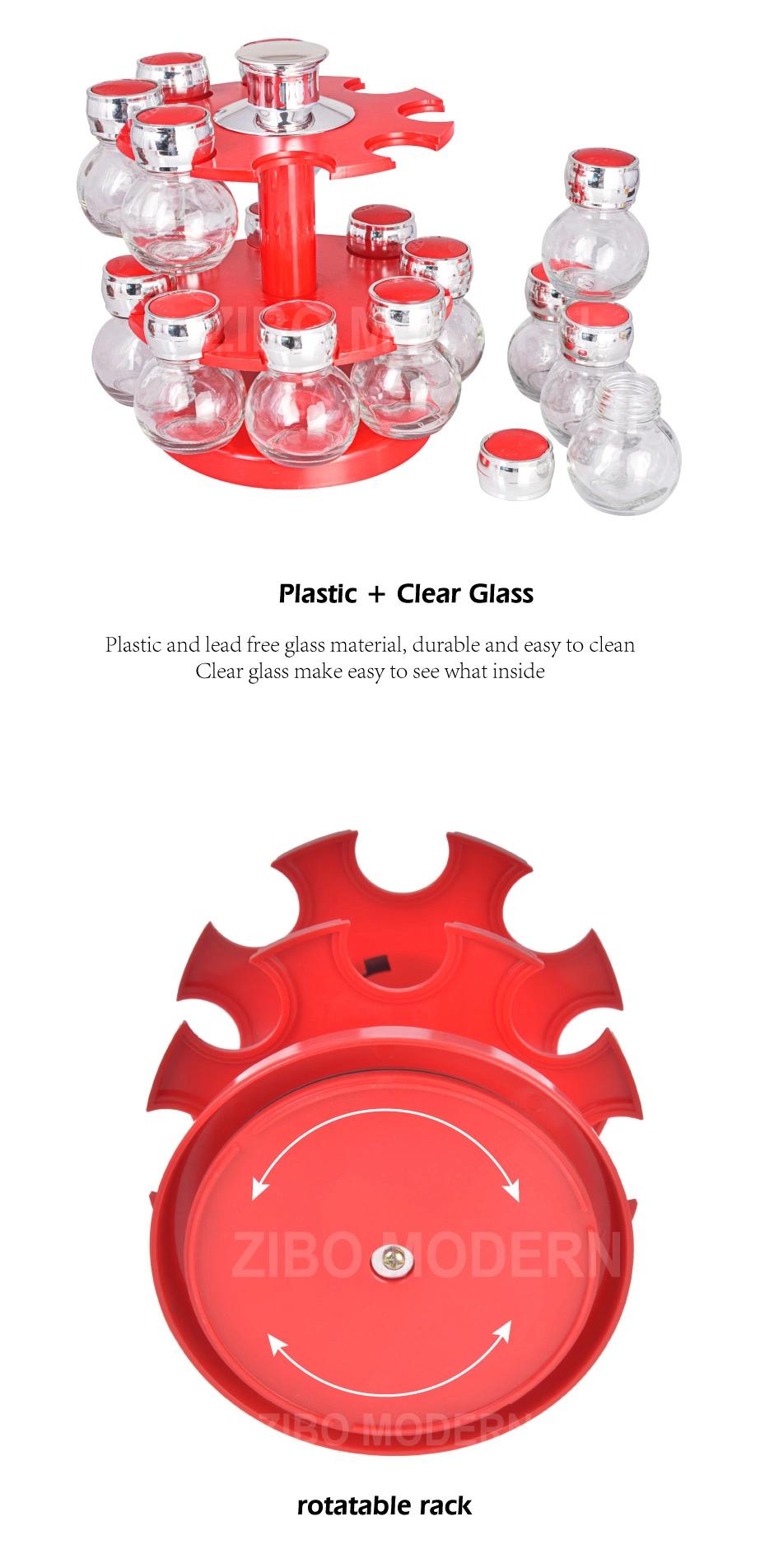 Plastic + Glass 16-Jar Revolving Spice Rack Organizer, Spinning Countertop Herb and Spice Rack Organizer