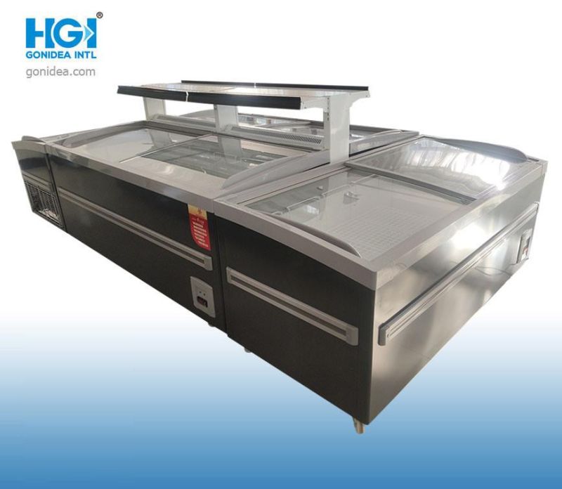 Commercial Glass Door Chest Island Freezer Supermarket Showcase 588L Model: Hgsd-588y